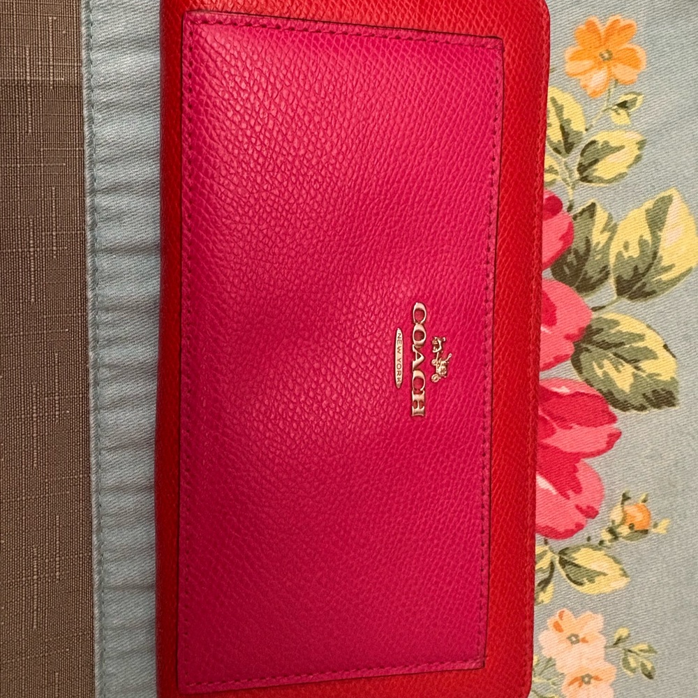 Coach Two-Tone Pink & Red Leather Wallet